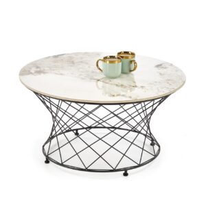 5905248136472_1 Alessia Round Coffee Table – Beige Marble / Black