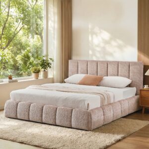 Daisy Bouclé Storage Bed – 160×200 cm Beige